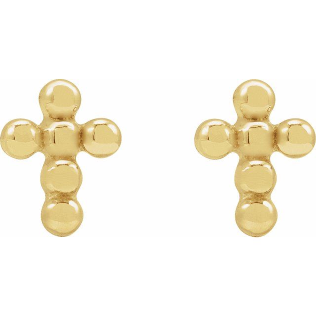 14K Beaded Cross Stud Earrings