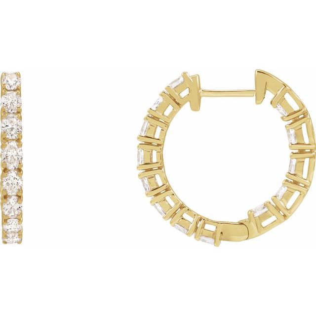 14K 2 5/8 CTW Natural Diamond Inside-Outside Hoop Earrings