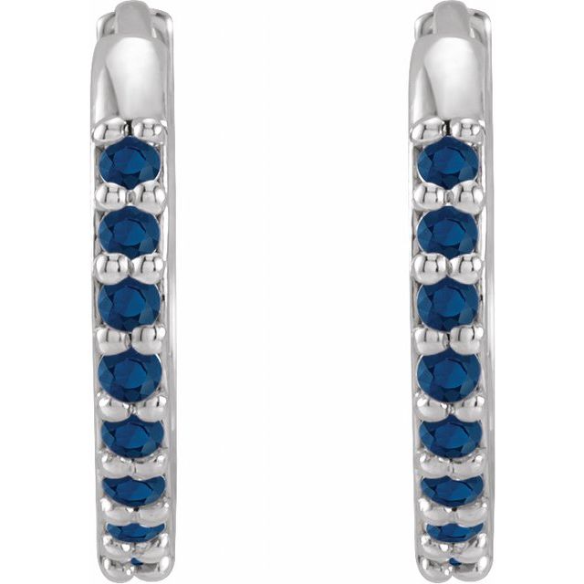 14K Lab-Grown Blue Sapphire Hinged Hoop Earrings
