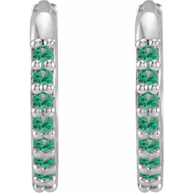 14K Lab-Grown Emerald Hinged Hoop Earrings