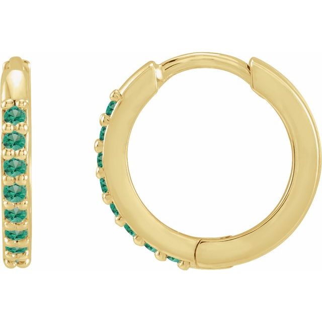 14K Lab-Grown Emerald Hinged Hoop Earrings