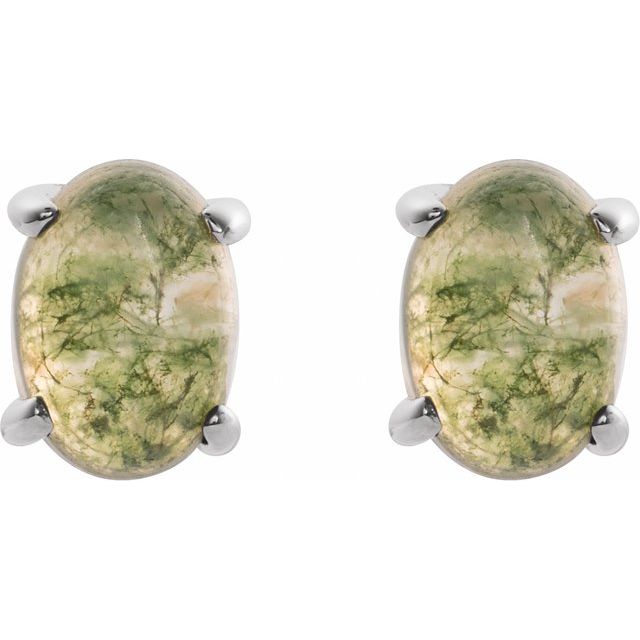 Sterling Silver Oval Natural Moss Agate Earrings