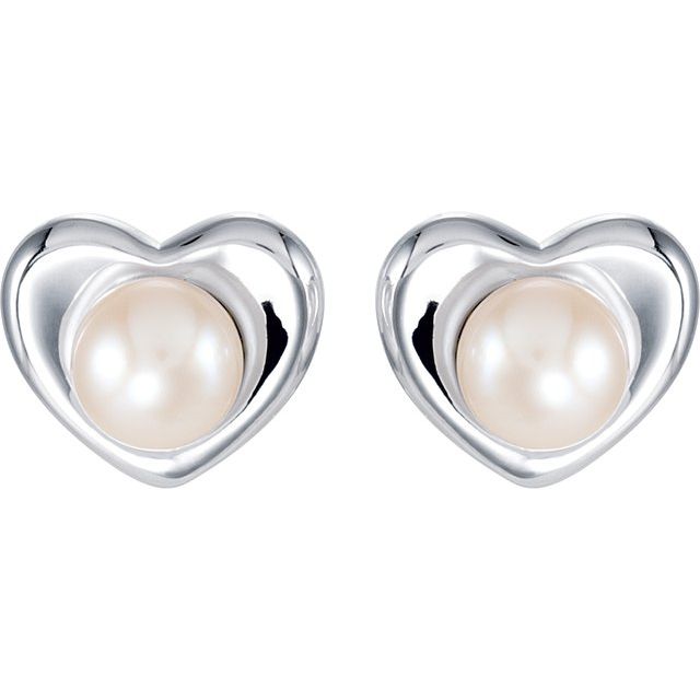 Sterling Silver Cultured Freshwater Pearl Heart Earrings