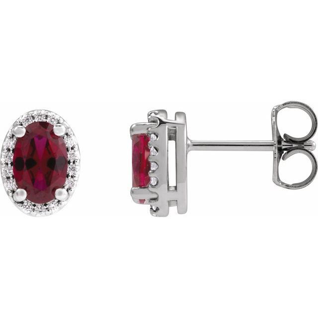 14K Lab-Grown Ruby & .06 CTW Natural Diamond Halo-Style Earrings
