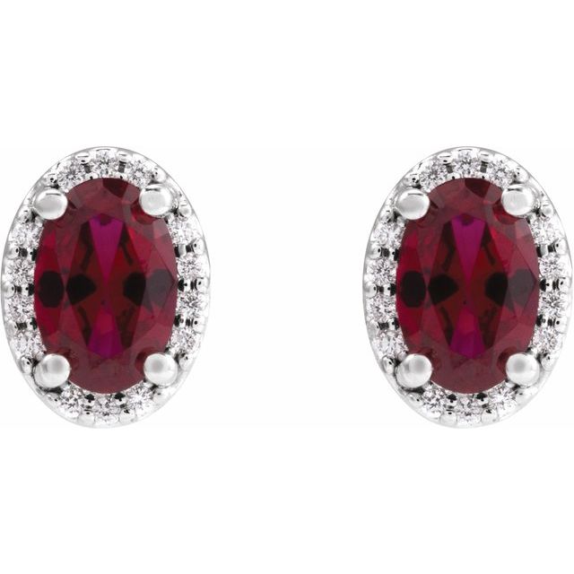 14K Lab-Grown Ruby & .06 CTW Natural Diamond Halo-Style Earrings