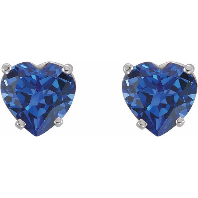 14K Lab-Grown Blue Sapphire Heart Earrings
