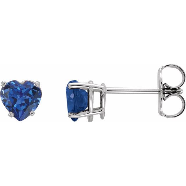 14K Lab-Grown Blue Sapphire Heart Earrings