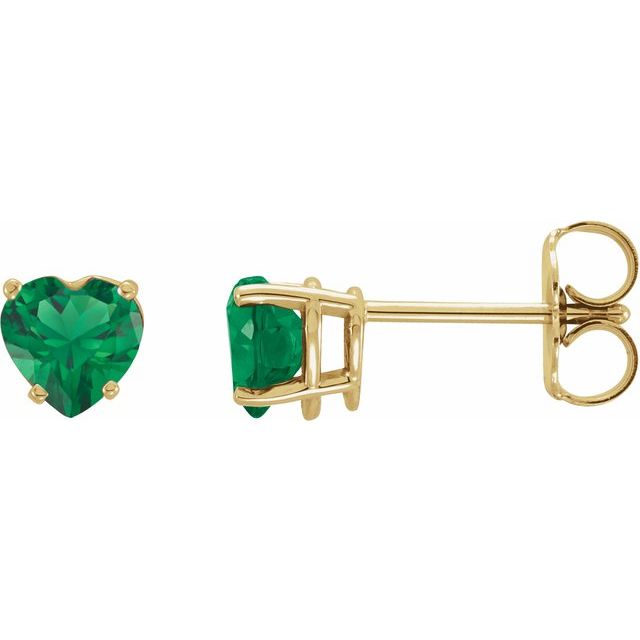 14K Lab-Grown Emerald Heart Earrings