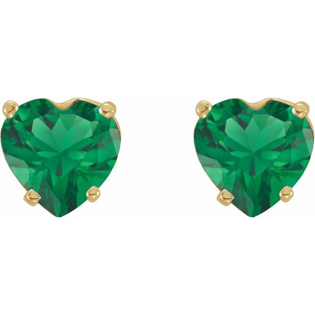 14K Lab-Grown Emerald Heart Earrings