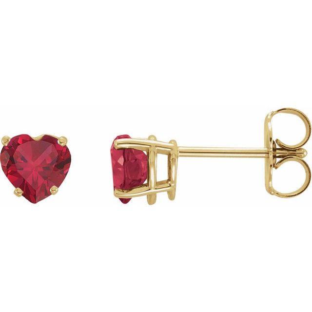 14K Lab-Grown Ruby Heart Earrings