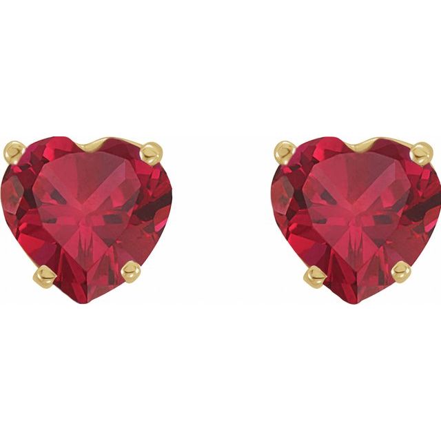 14K Lab-Grown Ruby Heart Earrings