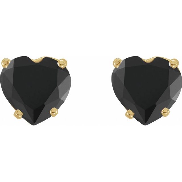 14K Natural Onyx Heart Earrings