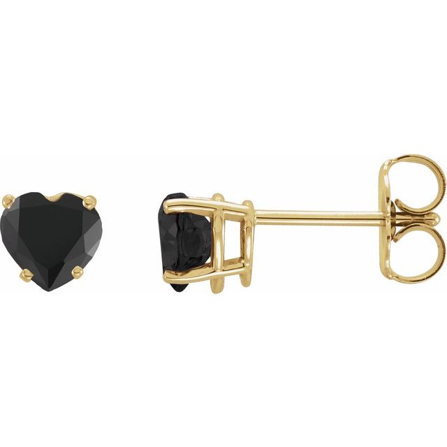 14K Natural Onyx Heart Earrings