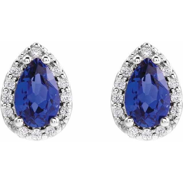 14K Lab-Grown Blue Sapphire & .05 CTW Natural Diamond Halo-Style Earrings
