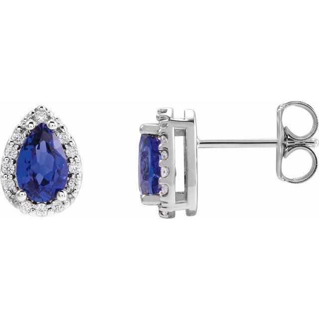 14K Lab-Grown Blue Sapphire & .05 CTW Natural Diamond Halo-Style Earrings