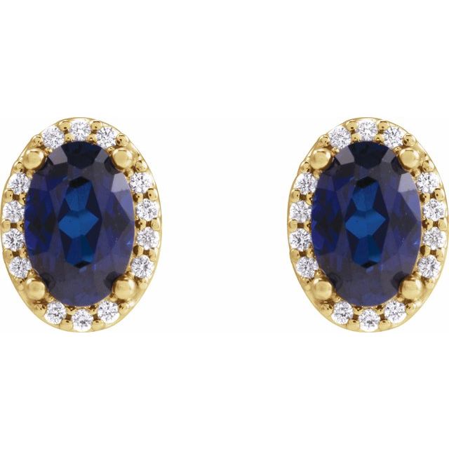 14K Lab-Grown Blue Sapphire & .06 CTW Natural Diamond Halo-Style Earrings