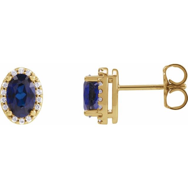 14K Lab-Grown Blue Sapphire & .06 CTW Natural Diamond Halo-Style Earrings