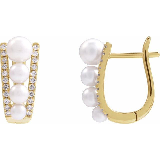 14K Cultured Freshwater Pearl & 1/4 CTW Natural Diamond Hoop Earrings