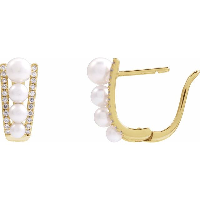 14K Cultured Freshwater Pearl & 1/4 CTW Natural Diamond Hoop Earrings