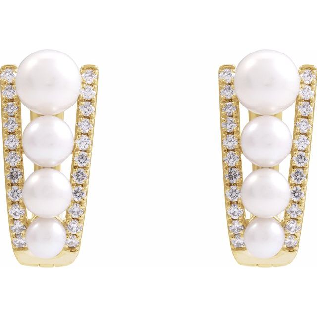 14K Cultured Freshwater Pearl & 1/4 CTW Natural Diamond Hoop Earrings