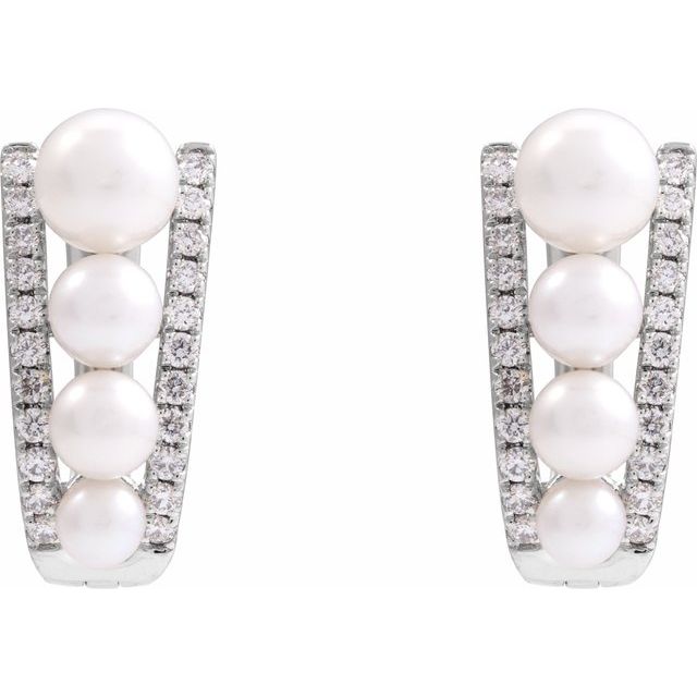 14K Cultured Freshwater Pearl & 1/4 CTW Natural Diamond Hoop Earrings