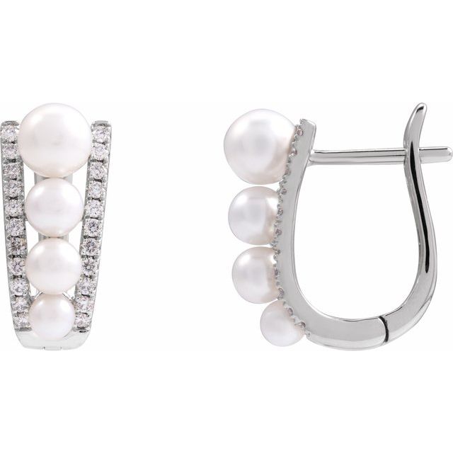 14K Cultured Freshwater Pearl & 1/4 CTW Natural Diamond Hoop Earrings