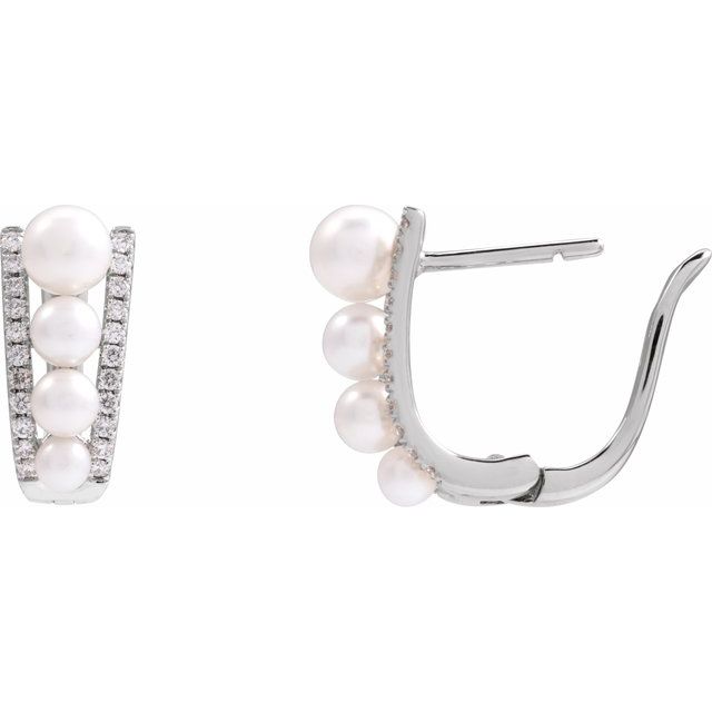 14K Cultured Freshwater Pearl & 1/4 CTW Natural Diamond Hoop Earrings