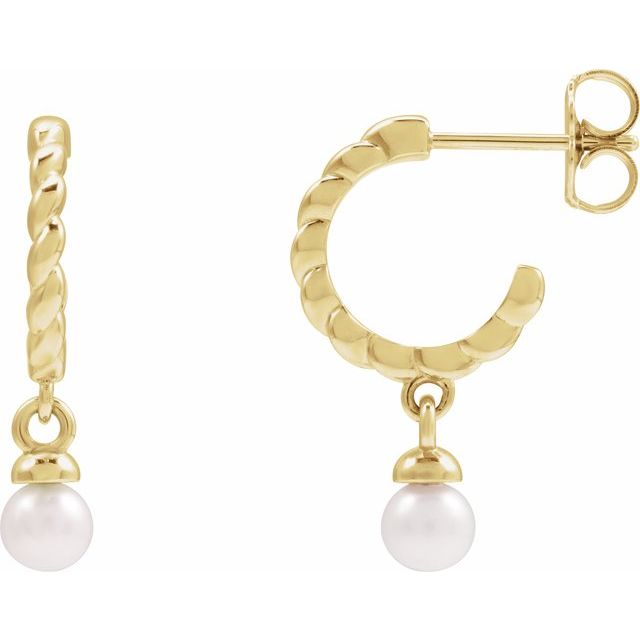 14K Cultured Freshwater Pearl Rope Hoop Earrings