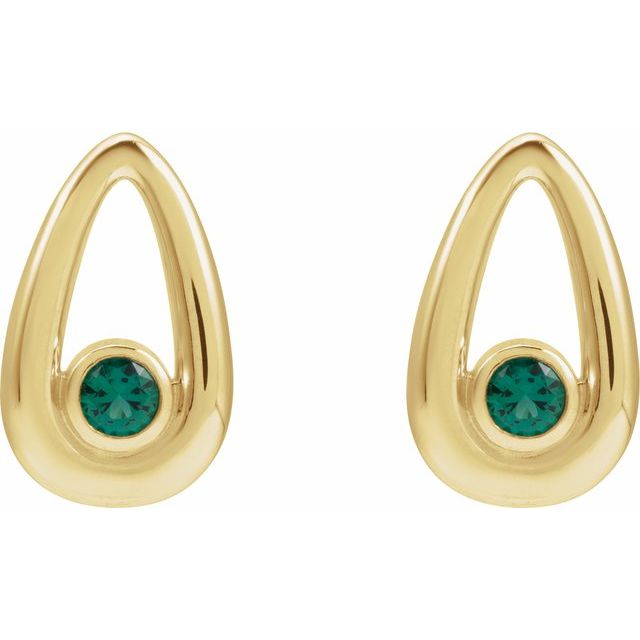 14K Lab-Grown Emerald Geometric Earrings