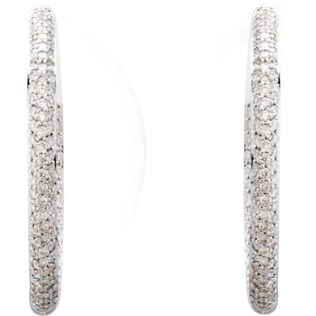 18K 1 1/2 CTW Natural Diamond Inside-Outside Hinged Hoop Earrings
