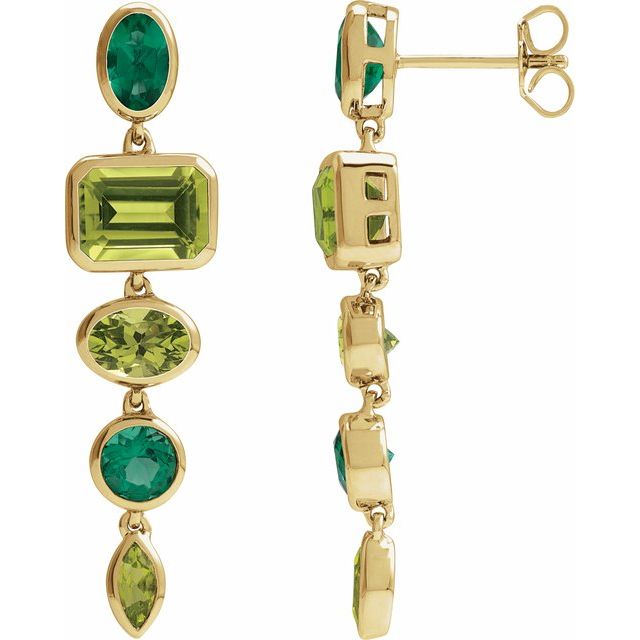 14K Natural Peridot & Lab-Grown Emerald Dangle Earrings