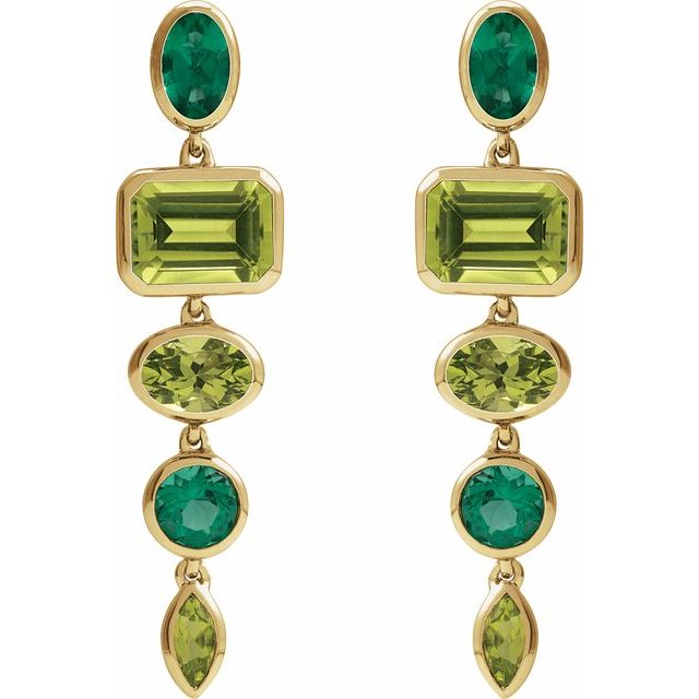 14K Natural Peridot & Lab-Grown Emerald Dangle Earrings