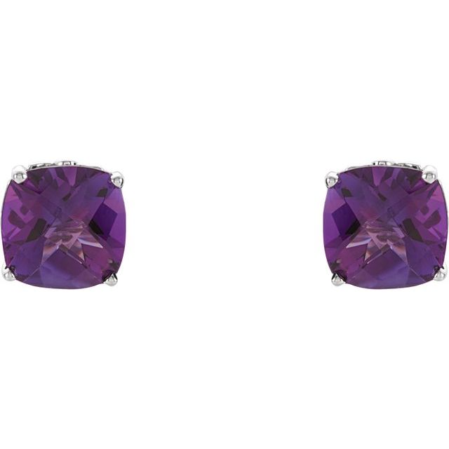 14K Cushion Natural Amethyst Earrings