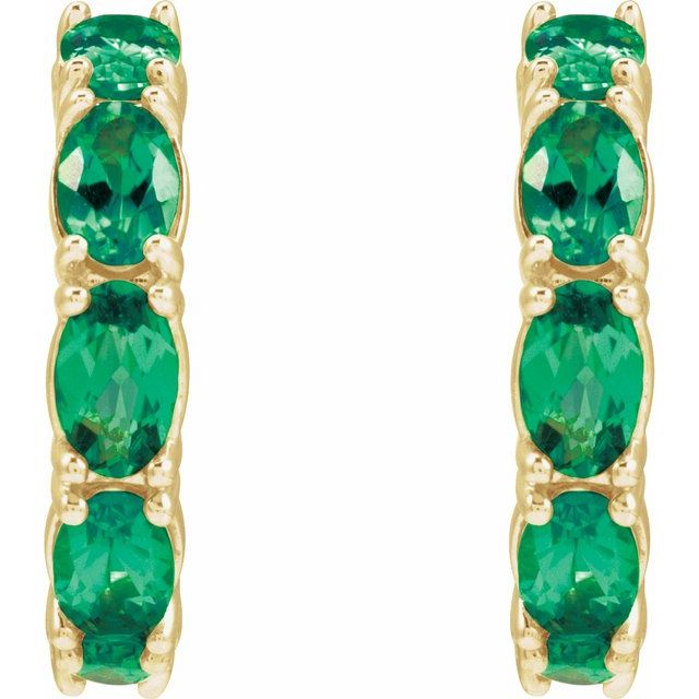 14K Lab-Grown Emerald Hoop Earrings