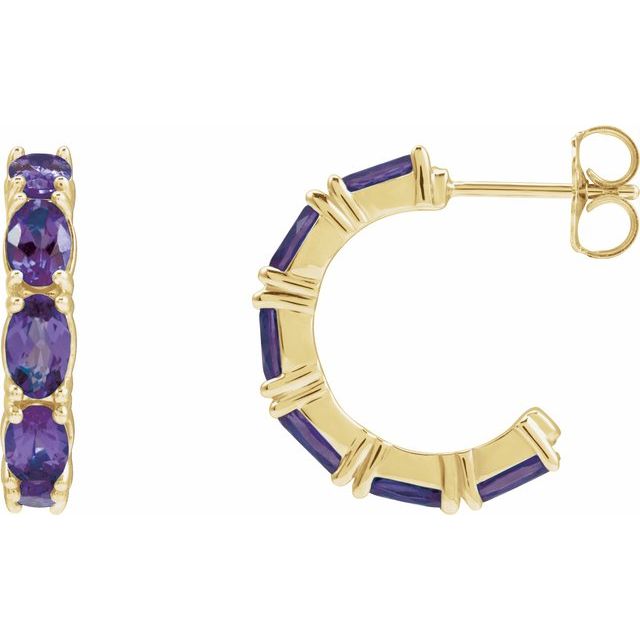 14K Natural Amethyst Hoop Earrings