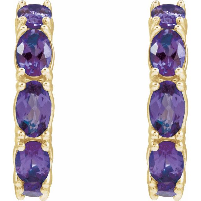 14K Natural Amethyst Hoop Earrings