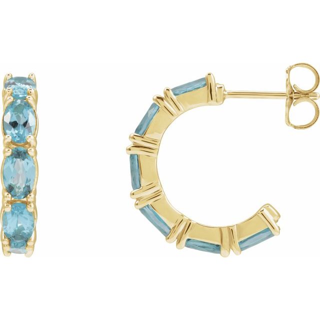 14K Natural Aquamarine Hoop Earrings