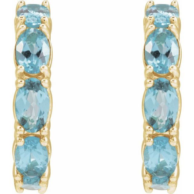14K Natural Aquamarine Hoop Earrings