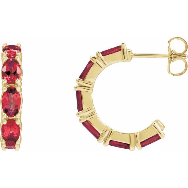 14K Lab-Grown Ruby Hoop Earrings