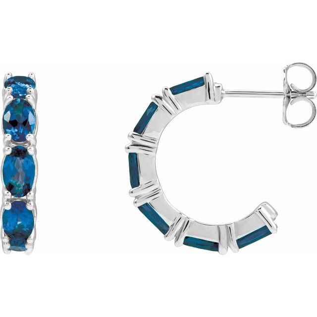 14K Natural Blue Sapphire Hoop Earrings