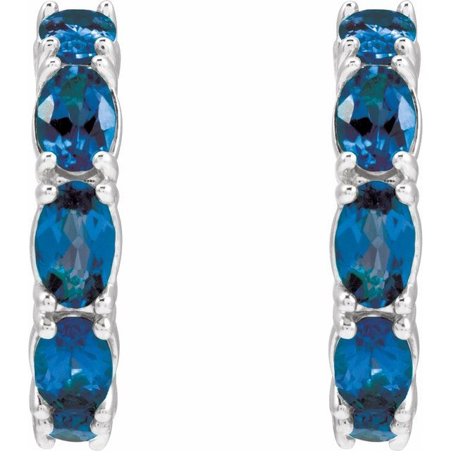 14K Natural Blue Sapphire Hoop Earrings