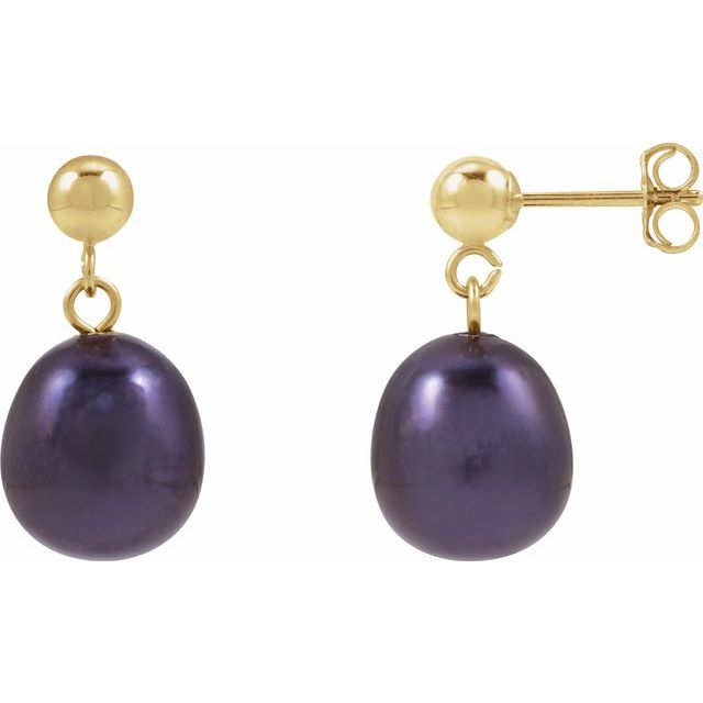 14K Cultured Black Freshwater Pearl Earrings