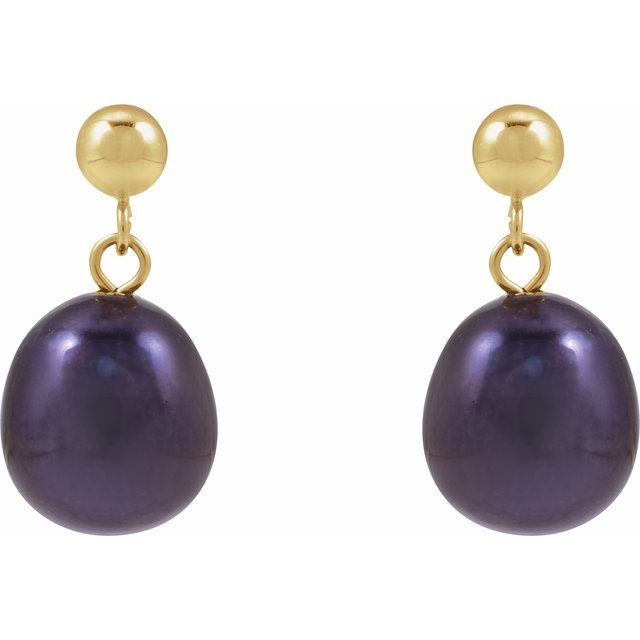 14K Cultured Black Freshwater Pearl Earrings
