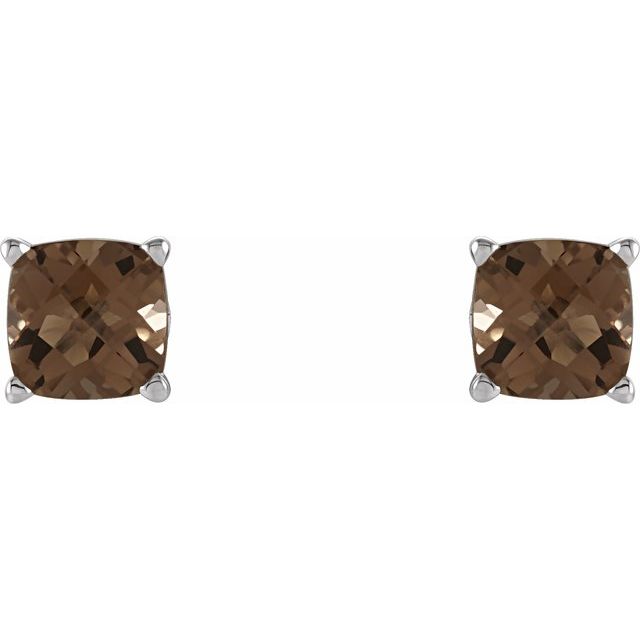 Sterling Silver Cushion Natural Smoky Quartz Earrings