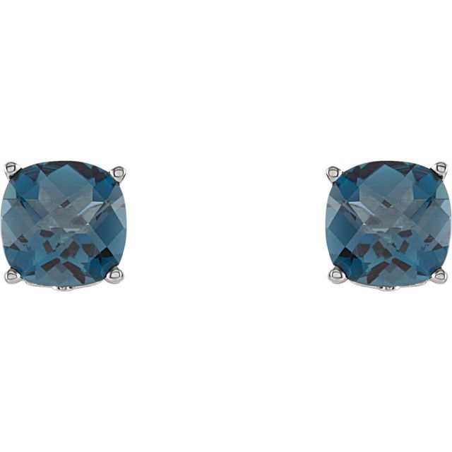 Sterling Silver Cushion Natural London Blue Topaz Earrings