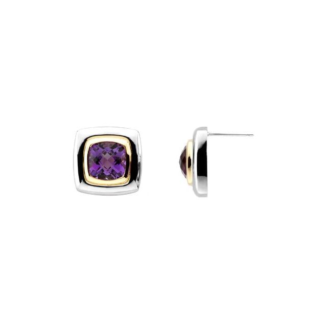 Sterling Silver Checkerboard Natural Amethyst Earrings