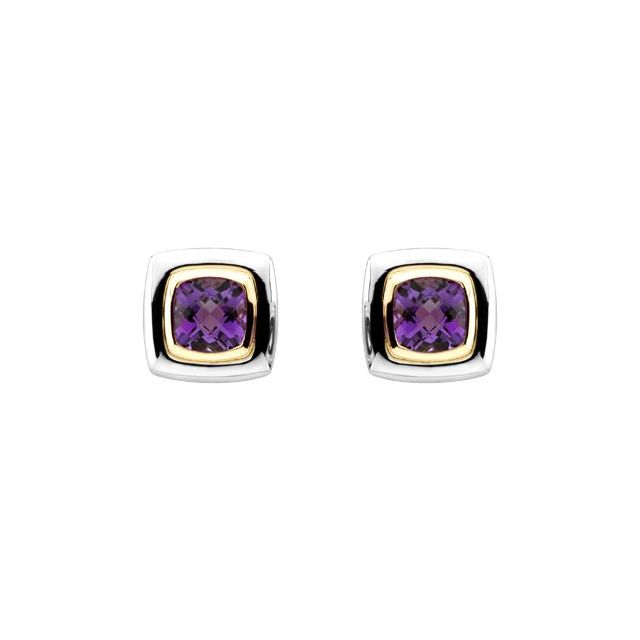Sterling Silver Checkerboard Natural Amethyst Earrings