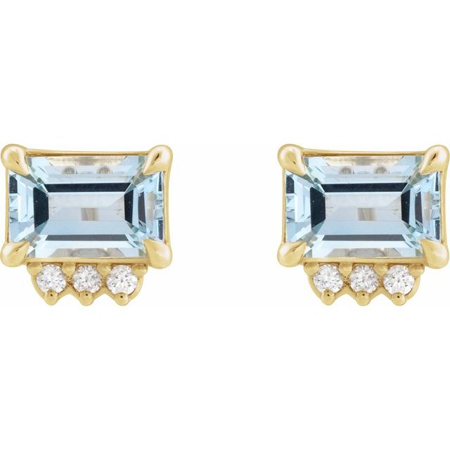 14K Natural Sky Blue Topaz & .05 CTW Natural Diamond Stud Earrings