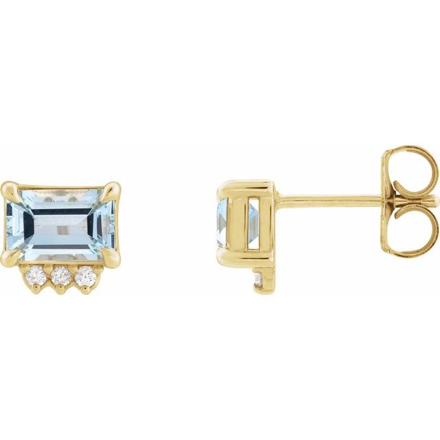 14K Natural Sky Blue Topaz & .05 CTW Natural Diamond Stud Earrings