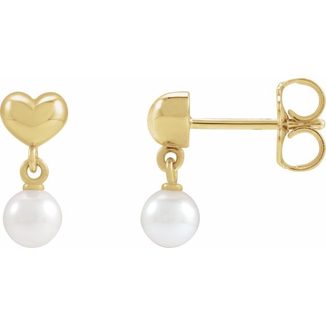 14K Cultured Freshwater Pearl & Heart Dangle Earrings